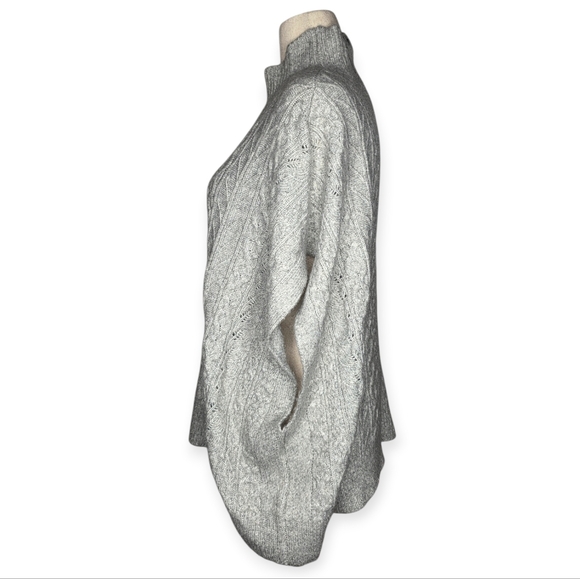 Rachel Zoe Gray Cable Knit Poncho Sweater Mock Turtleneck 2X Oversized - Picture 4 of 8